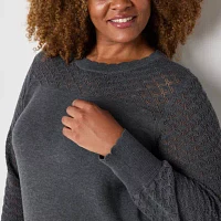 Liz Claiborne Plus Womens Crew Neck Long Sleeve Pullover Sweater