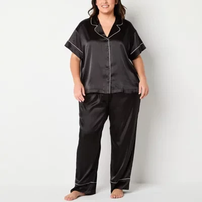 Ambrielle Womens Plus Short Sleeve 2-pc. Pant Pajama Set