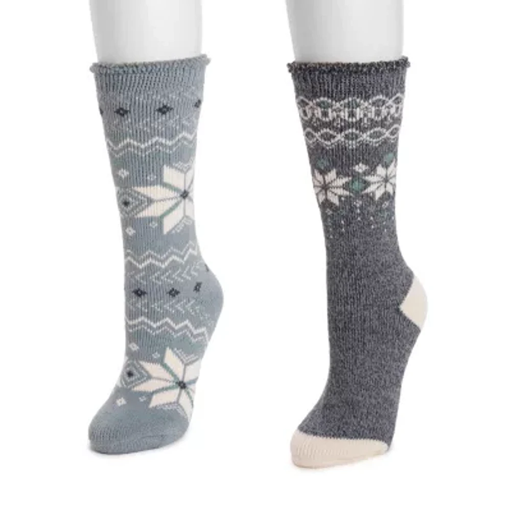 Muk Luks Tall Heat Retainer 2 Pair Crew Socks Womens