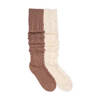 Muk Luks Cable Knit Slouch 2 Pair Crew Socks Womens