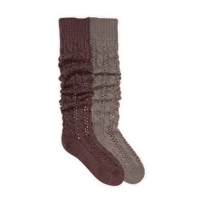 Muk Luks Cable Knit Slouch 2 Pair Crew Socks Womens