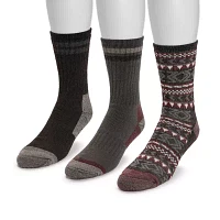 Muk Luks Hiking Heat Retainer 3 Pair Crew Socks Mens