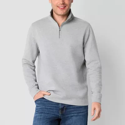 St. John's Bay Pique Mens Mock Neck Long Sleeve Quarter-Zip Pullover