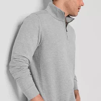 St. John's Bay Pique Mens Mock Neck Long Sleeve Quarter-Zip Pullover