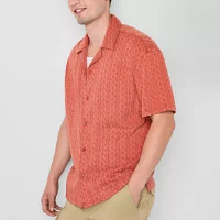 Arizona Mens Short Sleeve Textured Button-Down Shirt