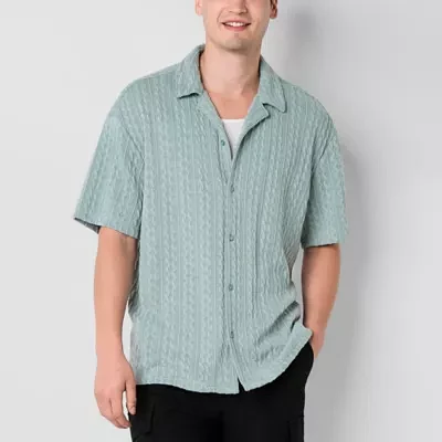 Arizona Mens Short Sleeve Textured Button-Down Shirt