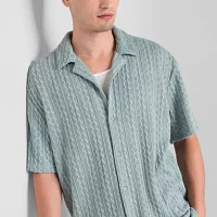 Arizona Mens Short Sleeve Textured Button-Down Shirt