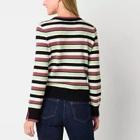 Liz Claiborne Womens Crew Neck Long Sleeve Striped Pullover Sweater