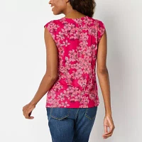 Liz Claiborne Womens Round Neck Short Sleeve Blouse