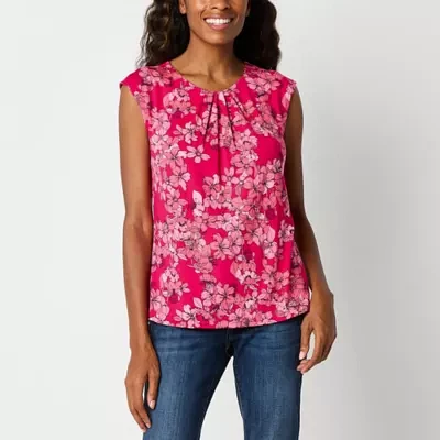 Liz Claiborne Womens Round Neck Short Sleeve Blouse