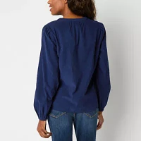 St. John's Bay Corduroy Womens Long Sleeve Blouse