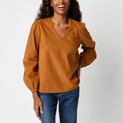 St. John's Bay Corduroy Womens Long Sleeve Blouse