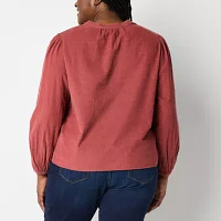 St. John's Bay Plus Corduroy Womens Long Sleeve Blouse