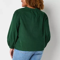 St. John's Bay Plus Corduroy Womens Long Sleeve Blouse