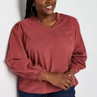 St. John's Bay Plus Corduroy Womens Long Sleeve Blouse