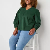 St. John's Bay Plus Corduroy Womens Long Sleeve Blouse