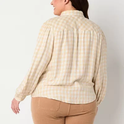 a.n.a Plus Plaid Shine Womens Long Sleeve Blouse