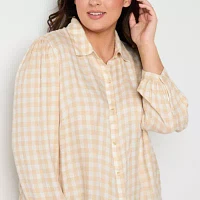 a.n.a Plus Plaid Womens Long Sleeve Blouse