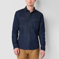 mutual weave Mens Denim Long Sleeve Button-Down Shirt