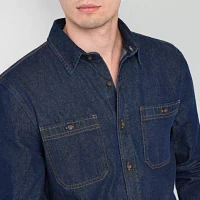 mutual weave Mens Denim Long Sleeve Button-Down Shirt