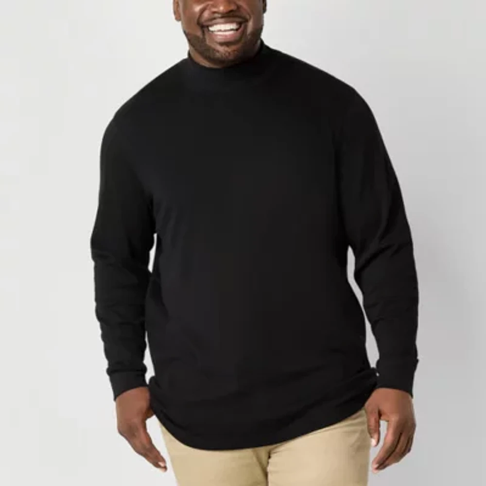 St. John's Bay Interlock Mens Long Sleeve Mock Neck Top Big and Tall