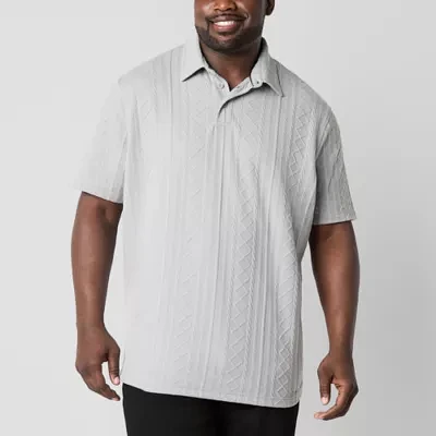 Shaquille O'Neal XLG Cable Knit Big and Tall Mens Regular Fit Short Sleeve Polo Shirt