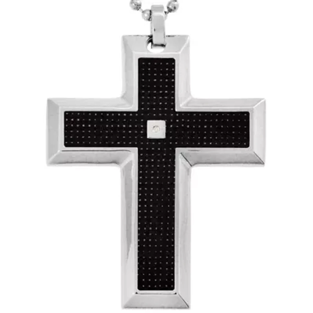 Mens Diamond-Accent Cross Pendant Necklace Stainless Steel