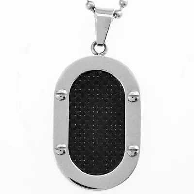 Men’s Black Carbon Fiber Dog Tag Stainless Steel