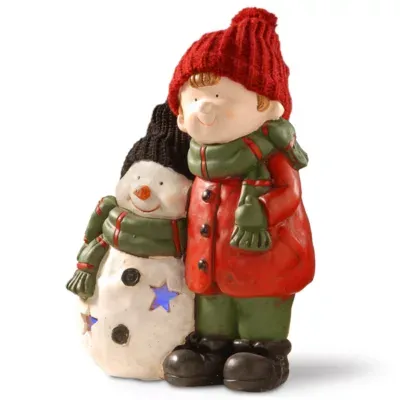 15" LIGHTED BOY & SNOWMAN DÉCOR