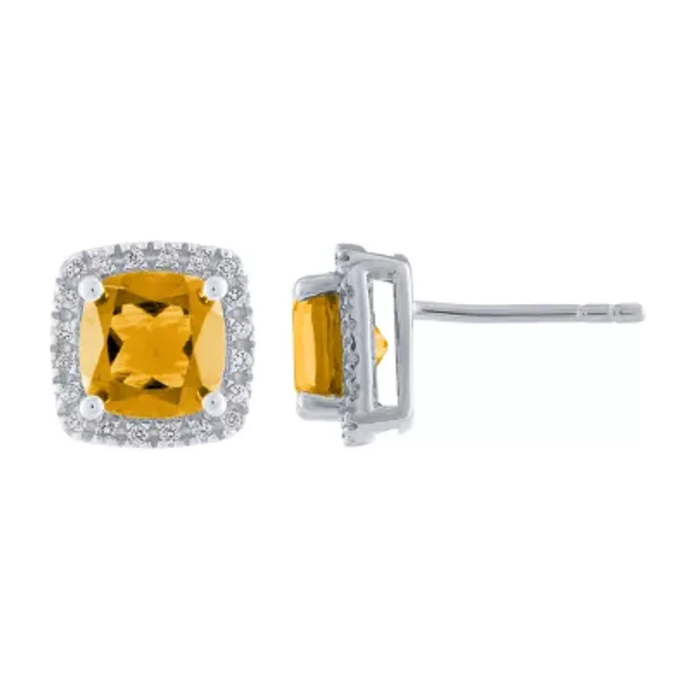 Genuine Yellow Citrine Sterling Silver 9.7mm Stud Earrings