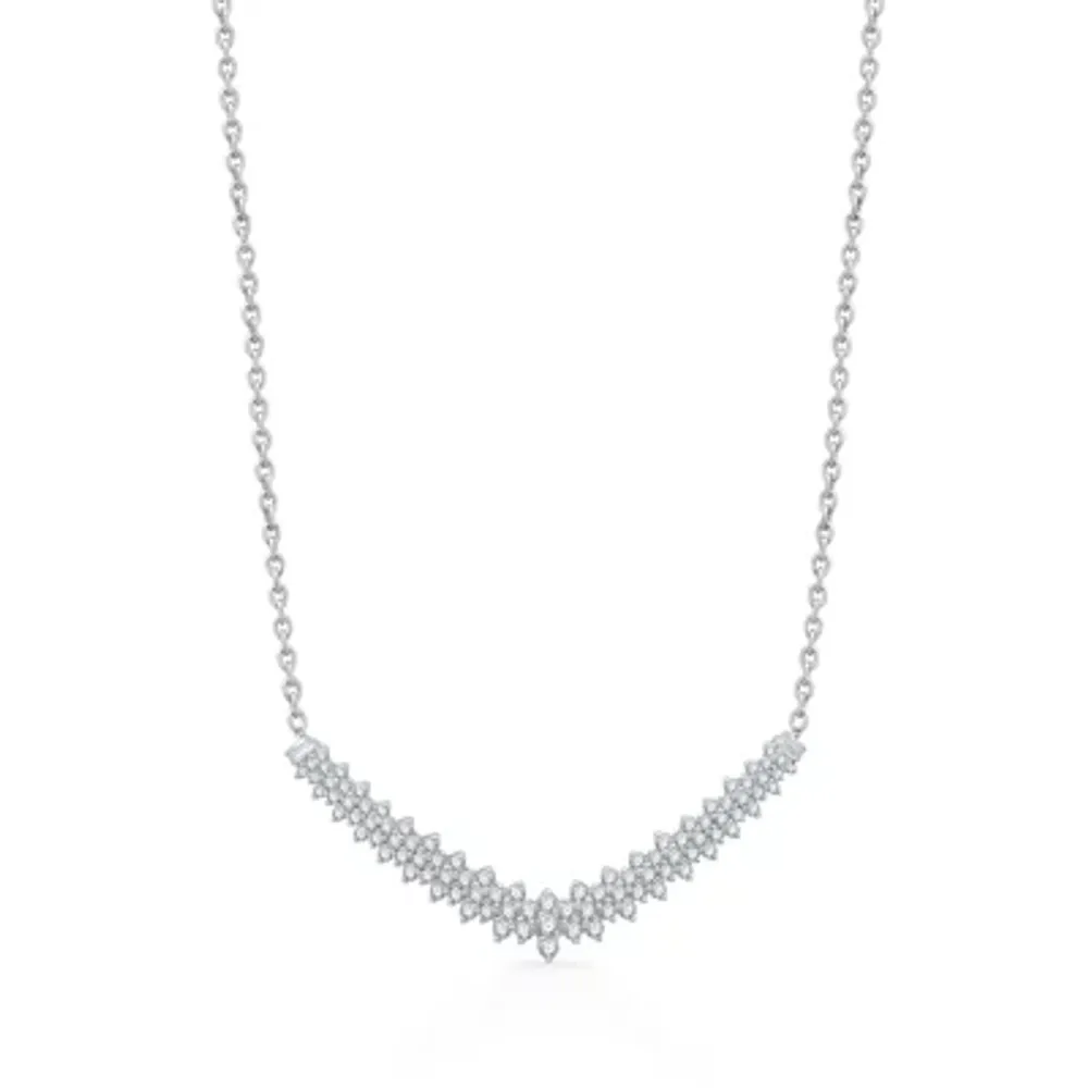 Womens 1 CT. T.W. Natural White Diamond 10K White Gold Chevron Necklaces