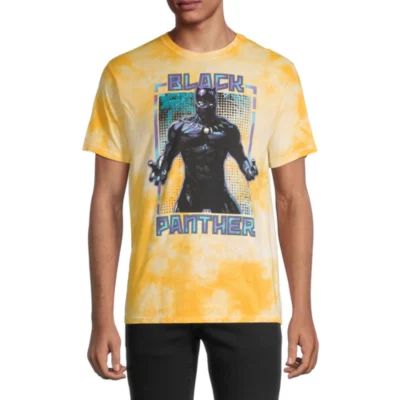 Mens Crew Neck Short Sleeve Classic Fit Tie-Dye Marvel Black Panther Graphic T-Shirt