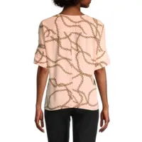 Worthington Womens Y Neck Elbow Sleeve Blouse