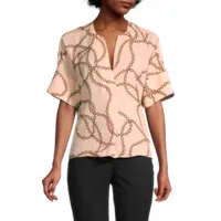 Worthington Womens Y Neck Elbow Sleeve Blouse