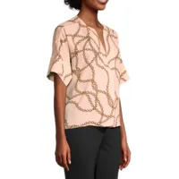 Worthington Womens Y Neck Elbow Sleeve Blouse