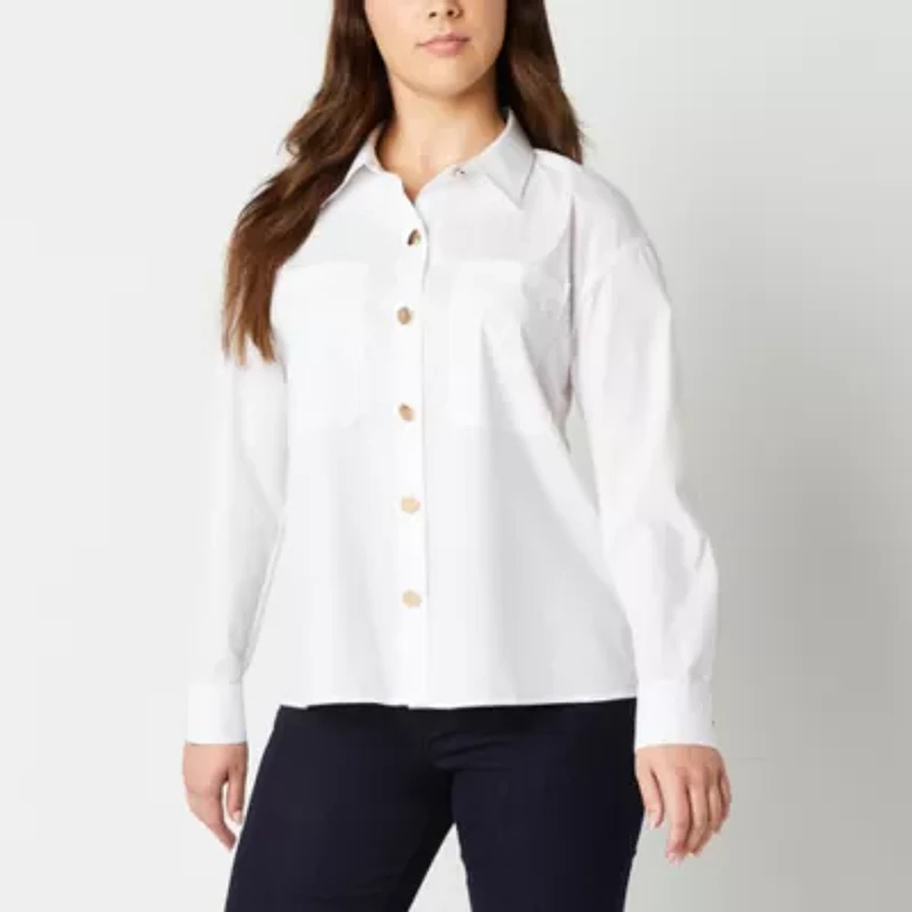 Worthington Womens Long Sleeve Regular Fit Button-Down Shirt