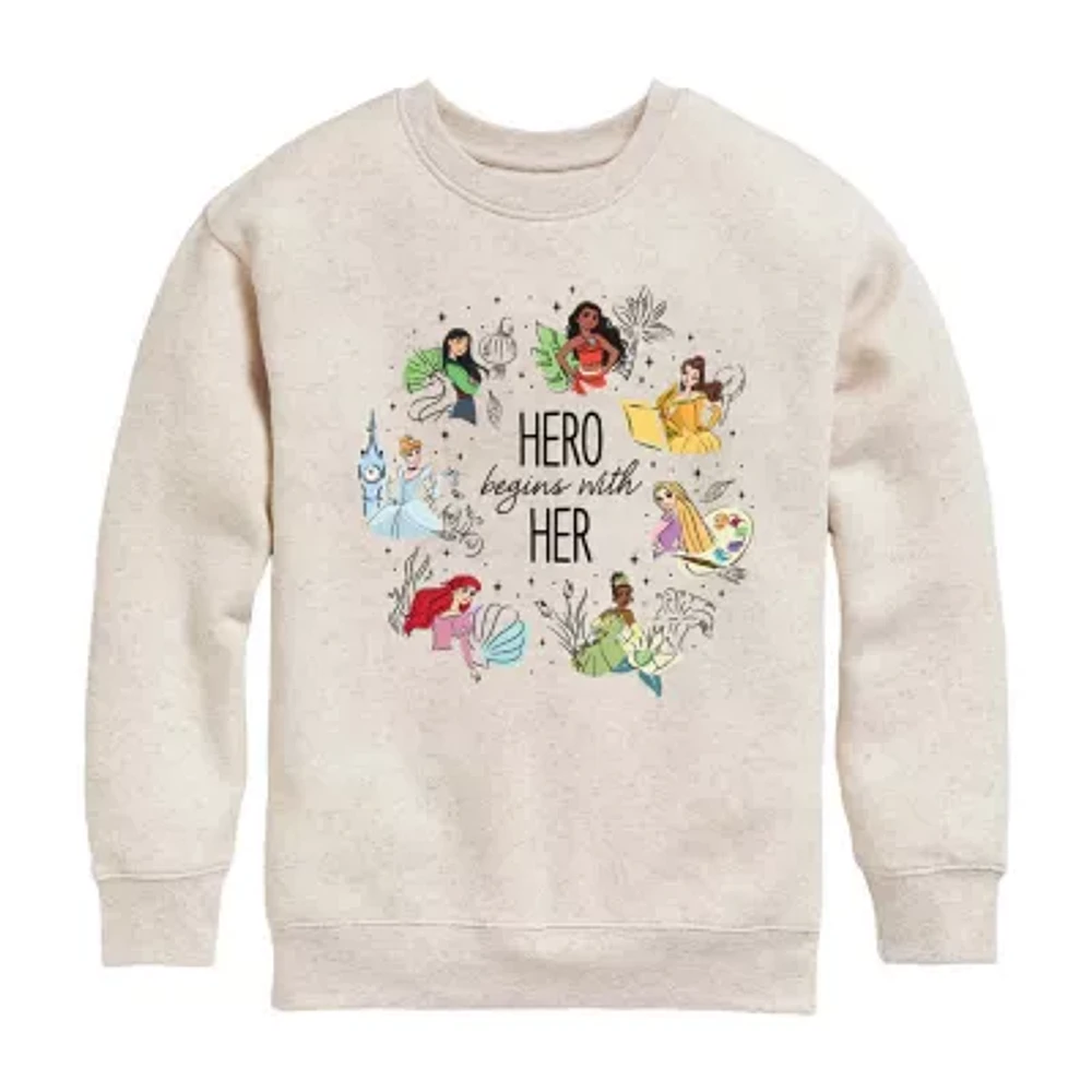 Disney Collection Little & Big Girls Moana 2 Maui Crew Neck Long Sleeve Princess Sweatshirt