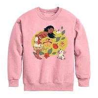 Disney Collection Little & Big Girls Maui Crew Neck Long Sleeve Moana Sweatshirt