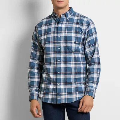 Van Heusen Mens Regular Fit Long Sleeve Plaid Button-Down Shirt