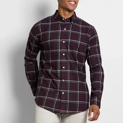 Van Heusen Mens Regular Fit Long Sleeve Plaid Button-Down Shirt