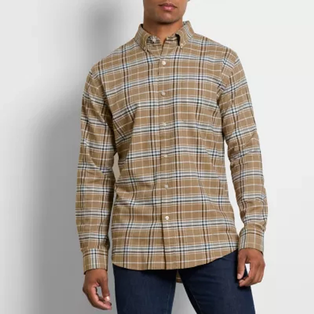 Van Heusen Mens Regular Fit Long Sleeve Plaid Button-Down Shirt