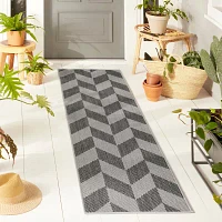 Nicole Miller Country Calla Herringbone Washable 1'9" X 7'2" Outdoor Rectangular Runner