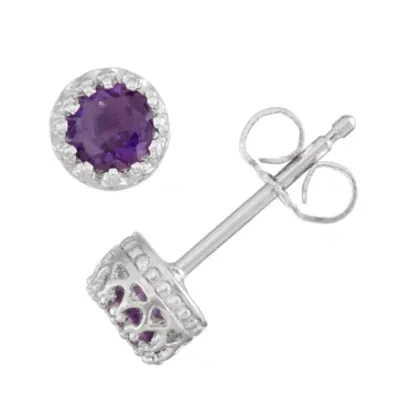 Children's Sterling Silver Genuine Amethyst Stud Earrings