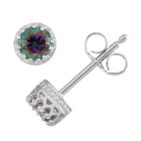 Genuine Mystic Fire Topaz Sterling Silver 5.2mm Stud Earrings