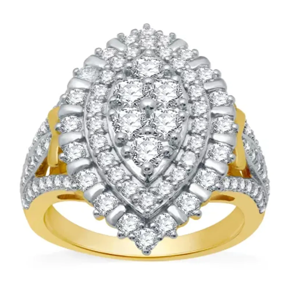 (H-I / I1) Womens 2 CT. T.W. Lab Grown White Diamond 10K Gold Halo Cocktail Ring
