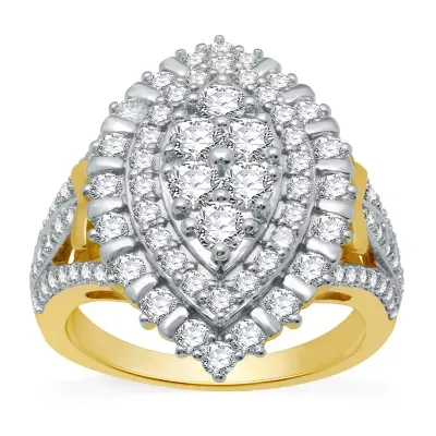 (H-I / I1) Womens 2 CT. T.W. Lab Grown White Diamond 10K Gold Halo Cocktail Ring