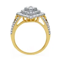 H-I / I1) Womens CT. T.W. Lab Grown White Diamond 10K Gold Halo Cocktail Ring