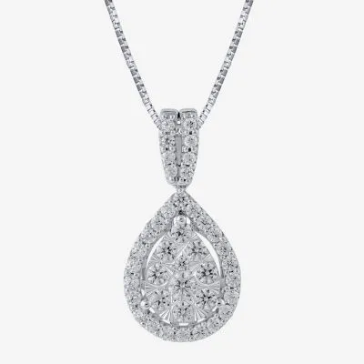 Diamond Blossom (H-I / I1) Womens 1 CT. T.W. Lab Grown White Diamond 10K White Gold Pear Pendant Necklaces