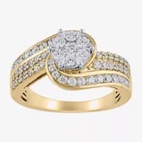 Diamond Blossom Womens 1 CT. T.W. Mined White 10K Two Tone Gold Cocktail Ring