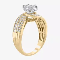 Diamond Blossom Womens 1 CT. T.W. Mined White 10K Two Tone Gold Cocktail Ring